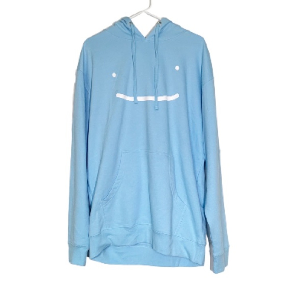 Dream Smile Pullover Drawstring Hoodie with Pocket in Light Blue Men’s Large